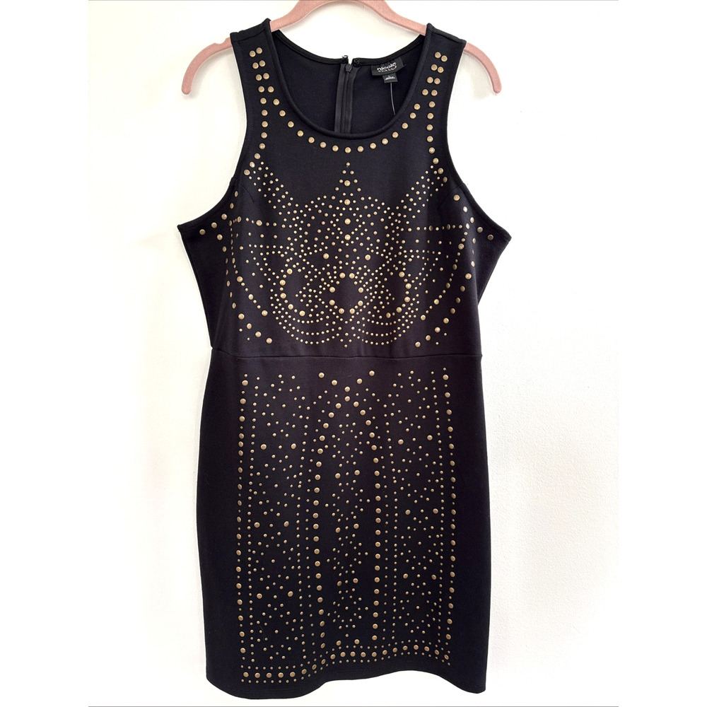Nicole by Nicole Miller‎ Black Studded Sleeveless Sheath Dress Gold Accents L